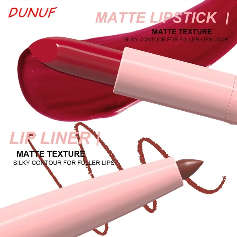 2Pcs/Set Lipstick+Lip Liner Makeup Kit Matte Nude Long-lasting Waterproof Non Staining Tapered Nib Lip Contour Pen Lip Cosmetics