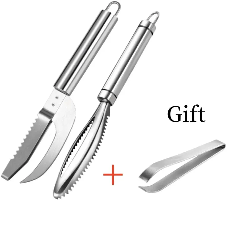 Kitchen Accessories Stainles Fish Scales Scraping Graters Fast Remove Fish Cleaning Peeler Scraper Fish Bone Tweezers Tool Gadge