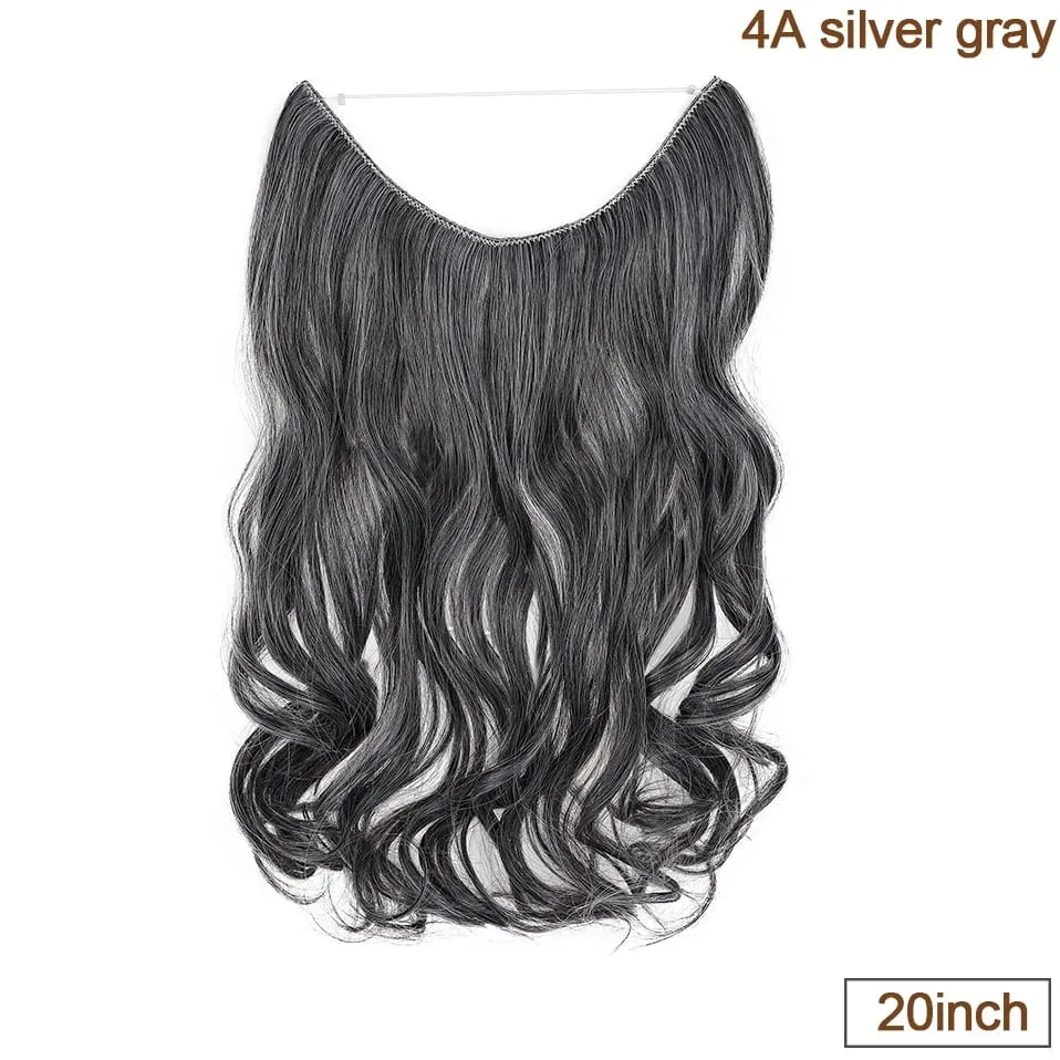 Synthetic Invisible Wire Hair Extensions Transparent Wire AdjustableLong Wavy Curly Secret Hairpiece 20 Inch for Women