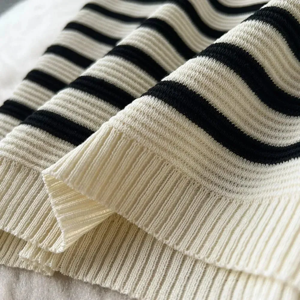 Summer Striped Beach Knitted Dress O Neck Short Sleeves Chic Hotsweet Slim Sundress Streetwear Y2K Bodycon Midi Dress — image 2