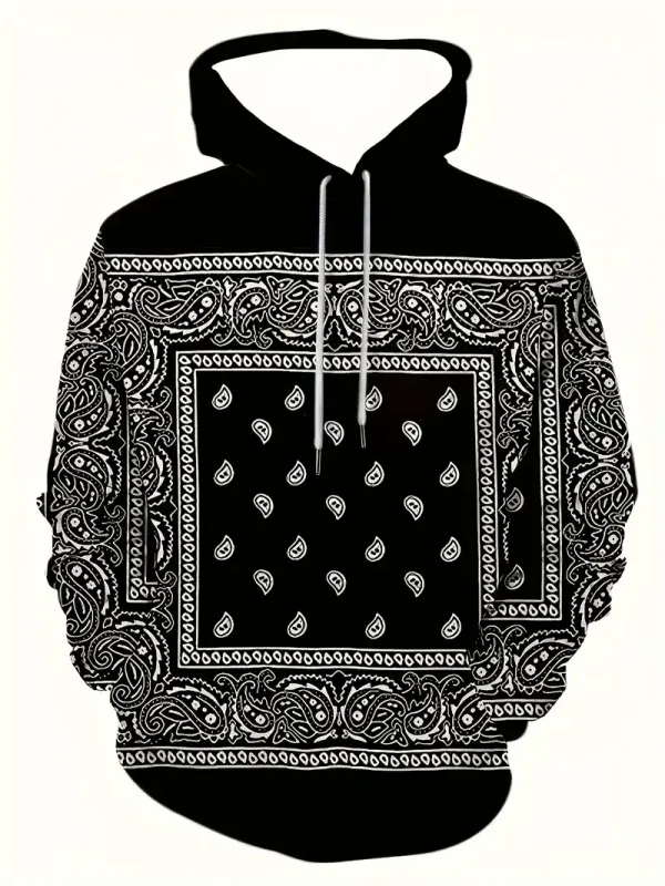 Creative Cashew Pattern Printed Hoodie Cool Men's Hoodie Men's Casual Flat Design Hoodie Paired With Kangaroo Pocket Streetwear — image 5