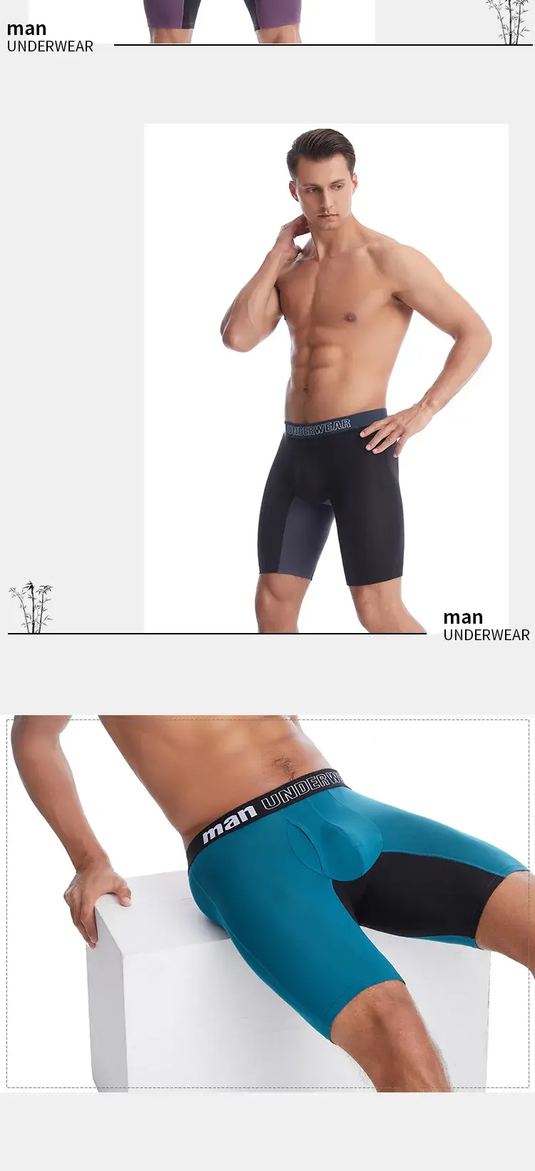 3 pièces hommes boxeurs grande taille Sexy culottes sous-vêtements Pack Boxer Shorts bambou fibre culotte caleçon Long Homme culotte 5XL-7XL — image 2