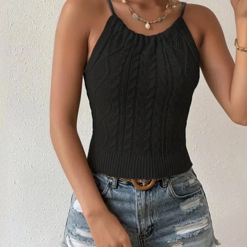 2026 New Summer Y2K Halter Cami Tops Sexy Backless Lace Up Summer Tank Top Women's Clothing Crop Top — image 11