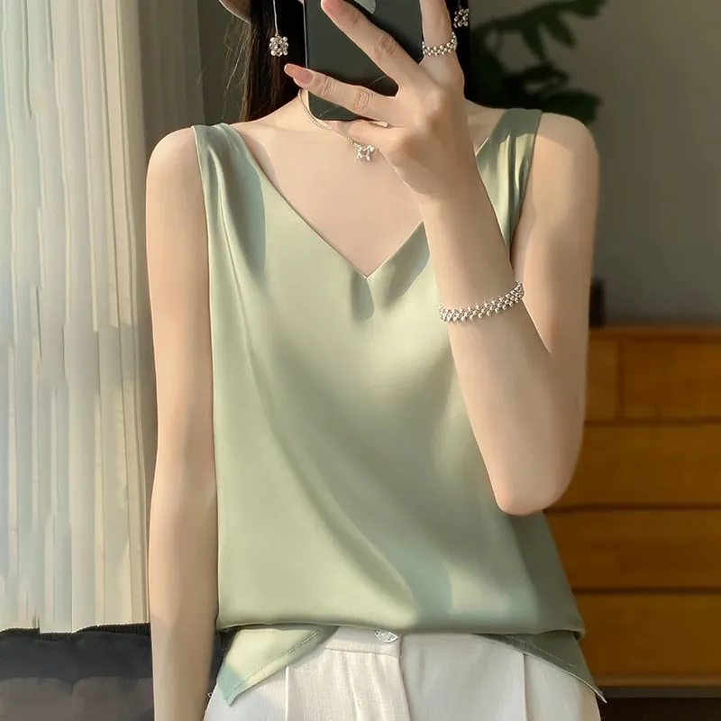 New Lce Silk Satin Camisole Women's Spring/Summer Solid Color Sleeveless Sexy Comfortable Silk Underwear Vest RW-D09 — image 16