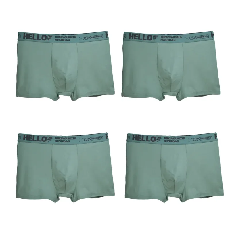 4Pcs Men's Boxer Underwear Man Mid-waist Underpants Solid Color Antibacterial Panties Shorts Homme U Convex Lingerie Aisa Size