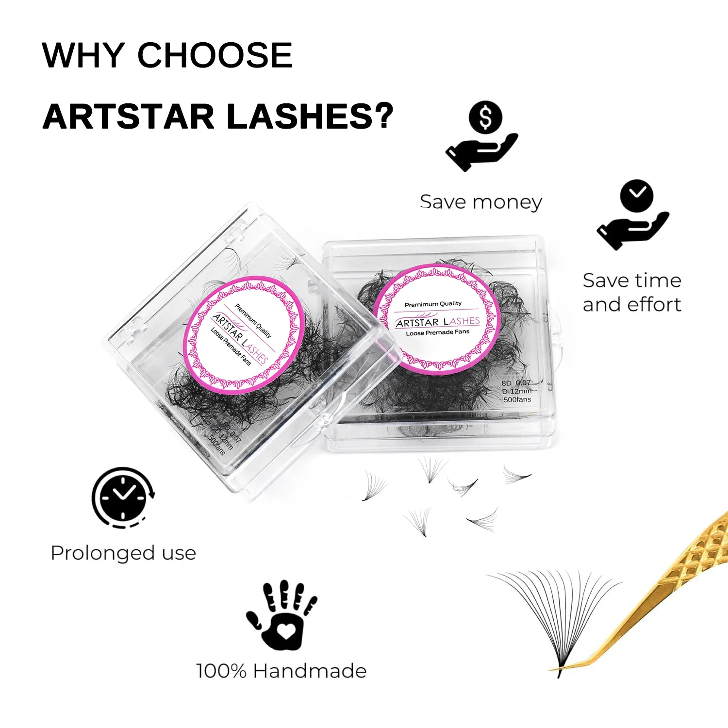 500 Fans Loose Fan Eyelash Extensions 4D to 20D Pointy Base Premade Volume Fans Long Stem Professional Lashes — image 2