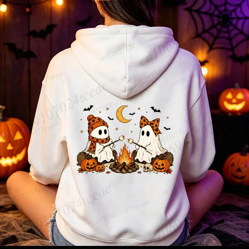 ハロウィン キュート ゴースト キャンプ 秋 メンズ レディース パーカー ヴィンテージ スウェット 秋 パンプキン フード付き パーカー 不気味なシーズン スポーツウェア