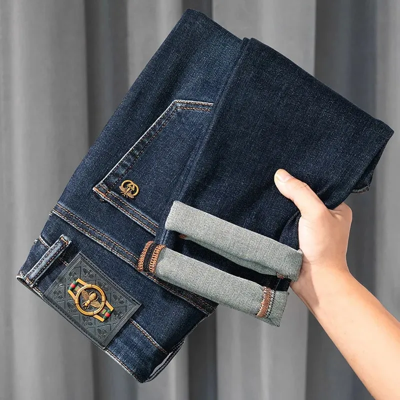 Light Luxury Blue Jeans Men's Autumn and Winter Thick 2024 New Simple and Versatile Casual Stretch Slim High-End Trousers — image 2