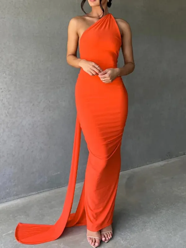 Neon Y2K Clothes One Shoulder Sleeveless Backless Ruched Bodycon Maxi Dresses For Women Club Birthday Party Evening Prom — image 13