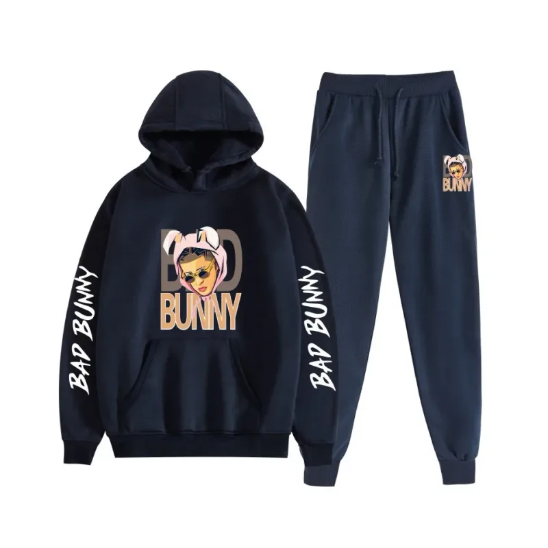 Costume Harajuku confortable imprimé mauvais lapin, sweat-shirt et pantalon de survêtement pour femmes, sweat à capuche + pantalon, ensemble 2 pièces pour garçons/filles — image 35
