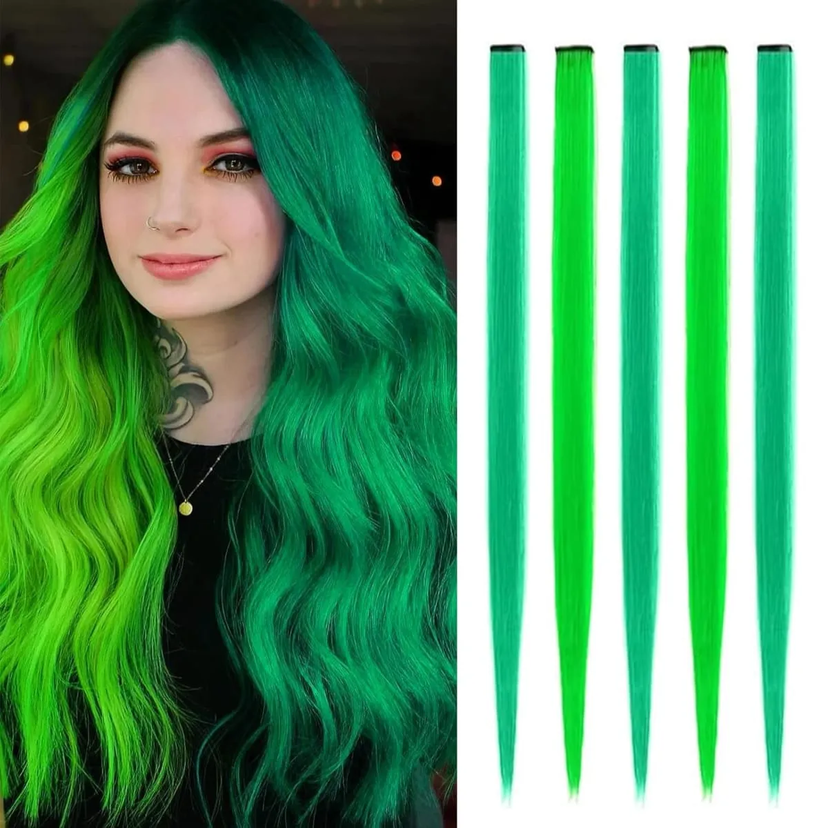 5Pcs Colored Synthetic Hair Extensions Rainbow Party Highlights Clip in Hair Extension for Christmas Girl Women Gift — image 9