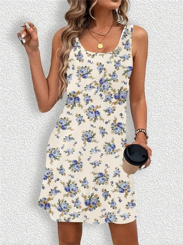 Fashion Leopard And Floral Pattern Women Mini Dresses Summer Sleeveless 3D Printed Street Ladies Dress 3XL Big Size Casual Dress — image 4
