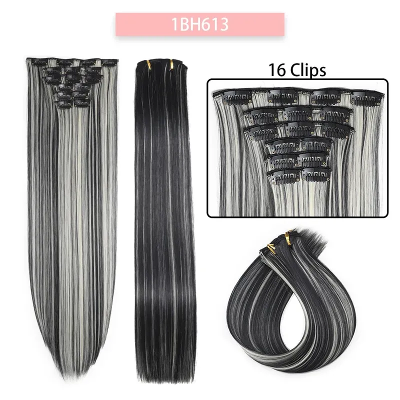 24Inchs 16 Clips in Synthetic Hair Extensions Long Straight Hairstyle Synthetic brown Black Hairpieces Heat Resistant False Hair — image 8