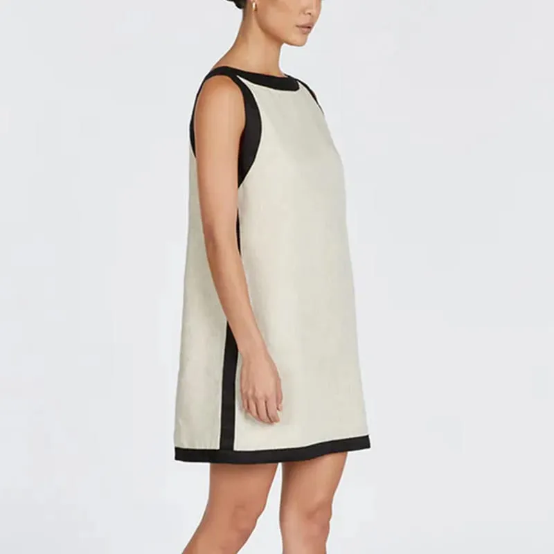 Chic Linen Summer Women Dress 2024 Solid Sleveelss Pacthwork Basic Tank Dress Elegant Ladies Dresses Summer Sale Boho Sundress