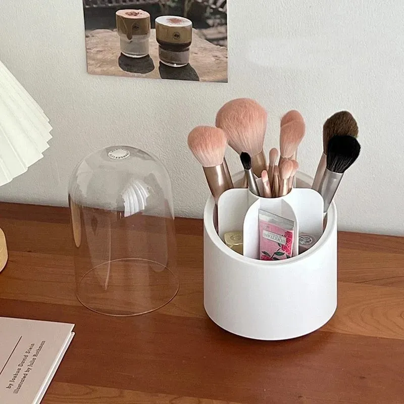 Desktop Cosmetic Brush Organizer 360° Rotating Makeup Brushes Holder 7 Grids Lipstick Eyebrow Pen Holder Eye Shadow Storage Box