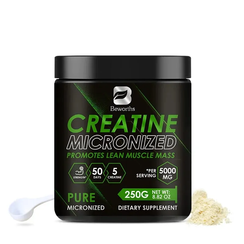 Beworths Kreatin-Monohydrat-Pulver 5000 mg für den Muskelaufbau vor dem Training, Zellenergie, Gehirn, Immungesundheit für das Fitnessstudio