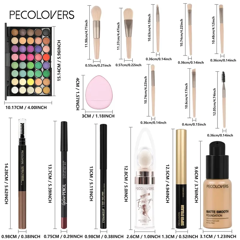 16PCS/SET Bright Multicolor Eyeshadow Long Lasting Foundation Primer Eye Lip Makeup and Soft Makeup Brushes for Party Looks — image 4
