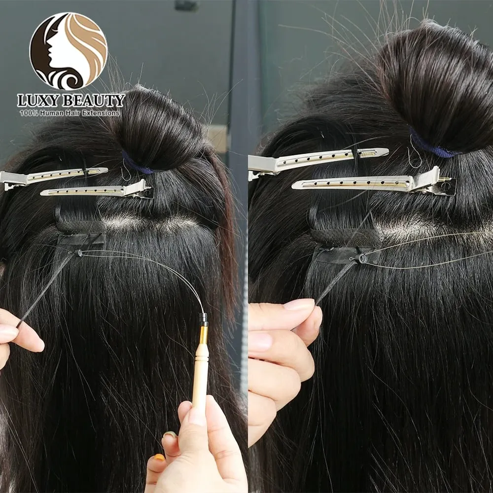 Brown Invisible Twin Tabs Hair Weft Human Hair Extensions Straight Inject PU Hole Weft Microlinks XO Weft Blonde 10pcs/Pack — image 6