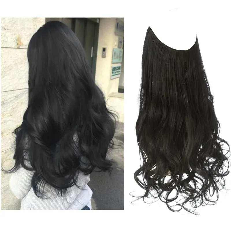 Synthetic Hair Extensions No Clips Fake Ombre Pink Blonde Brown Black Natural Wavy False Hair Piece For Woman — image 32