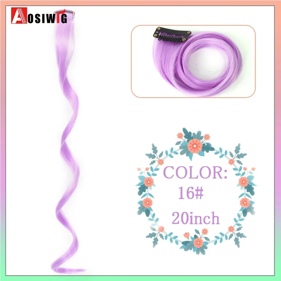 22" Synthetic Long Straight Rainbow Highlight Colored Hair Extensions Clip In One Piece Ombre Pink Purple Green Yellow For Wome — image 13