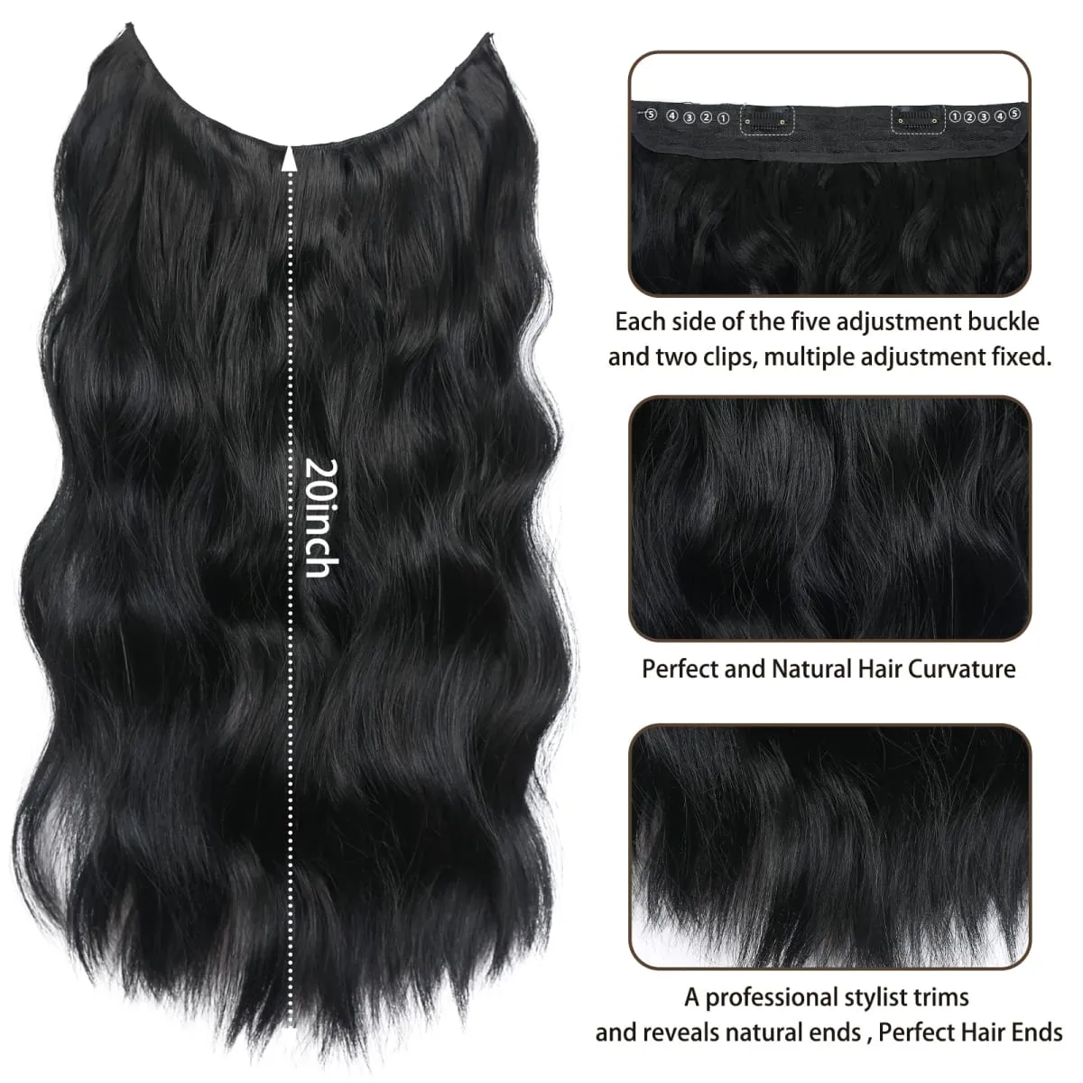 Invisible Wire Hair Extension Wavy Curly Synthetic Hairpiece Long 20Inch Fish Line Hair With 2 Clip-In One Piece For White Woman — image 3