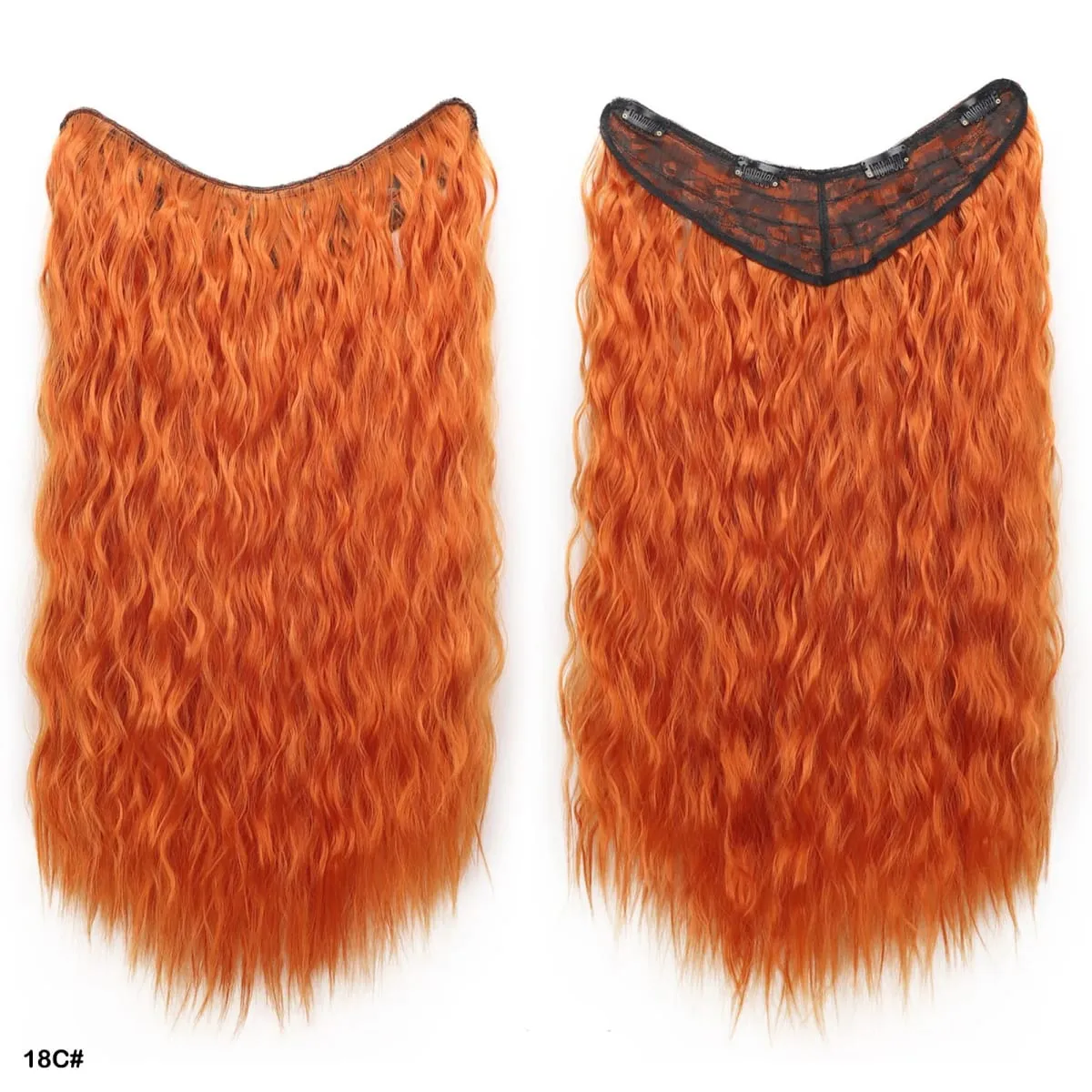 Jeedou Synthetic Long Deep Wavy Hair Extension V-Shape One Piece Clip-In Hairpiece with 4 Clips Brown Color for Girls