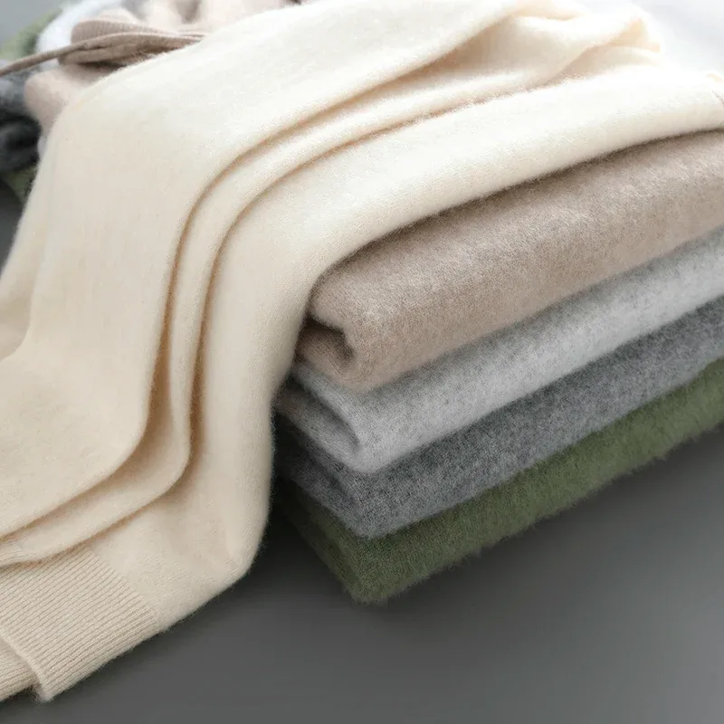 DjzDsm ฤดูใบไม้ร่วงฤดูหนาวเสื้อกันหนาวผู้ชาย 100% Merino ขนสัตว์หนา Hooded Pullover เสื้อถักนุ่มสบายๆขนสัตว์เสื้อผ้า Tops