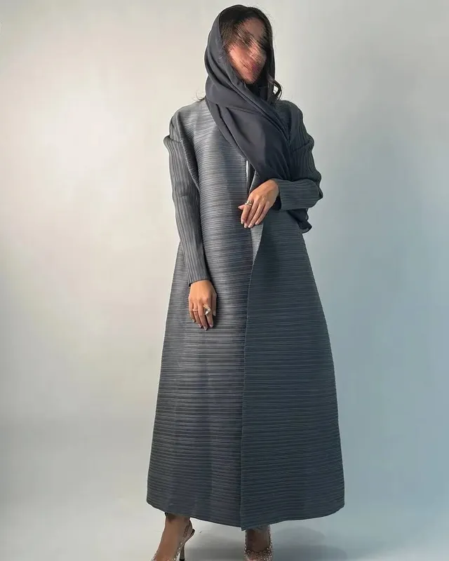 Women's Fold Miyake Pleated Abaya Long Sleeve Print Foldable Collar Robe Cardigan Coat New Winter Fashion Original Design 2026 — image 4