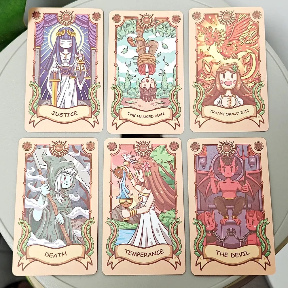 Jeu de Tarot de voyage joyeux 10.3x6cm, système Rider-waite, jeu de Tarot mignon de dessin animé, 79 cartes (comprend 1 carte spéciale) — image 6