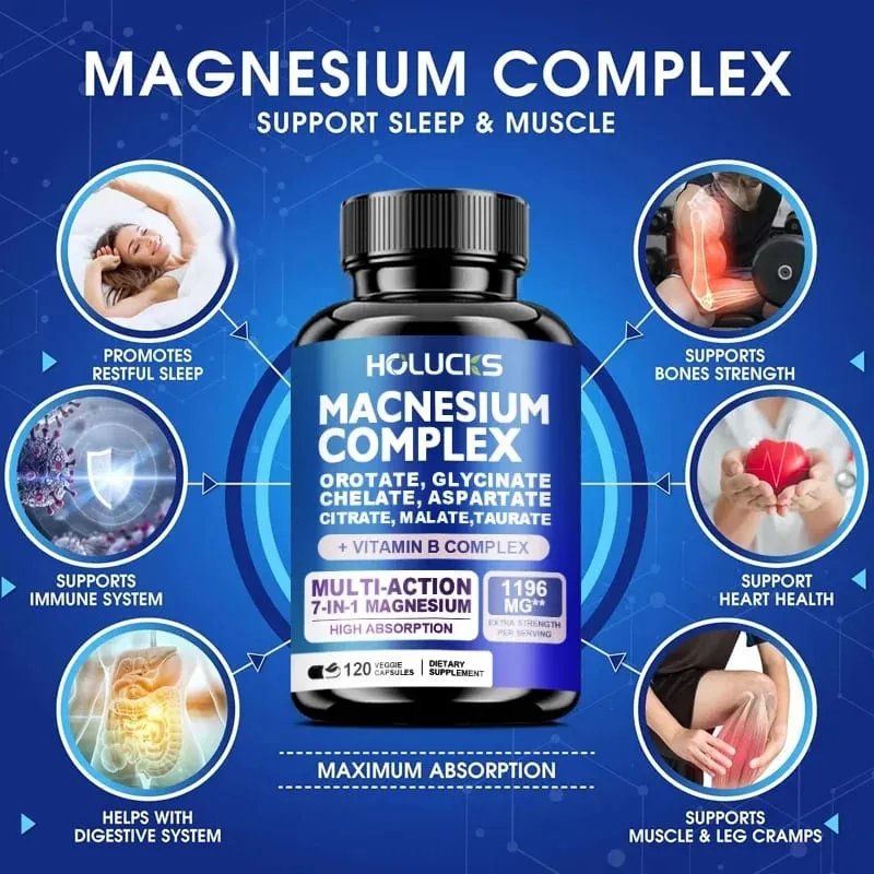 Magnesium Complex 1000mg Suplemen dengan Vitamin C E B1 B2 B6 B12 Chelated Magnesium Glycinate Malate Taurate &Citrate — image 2