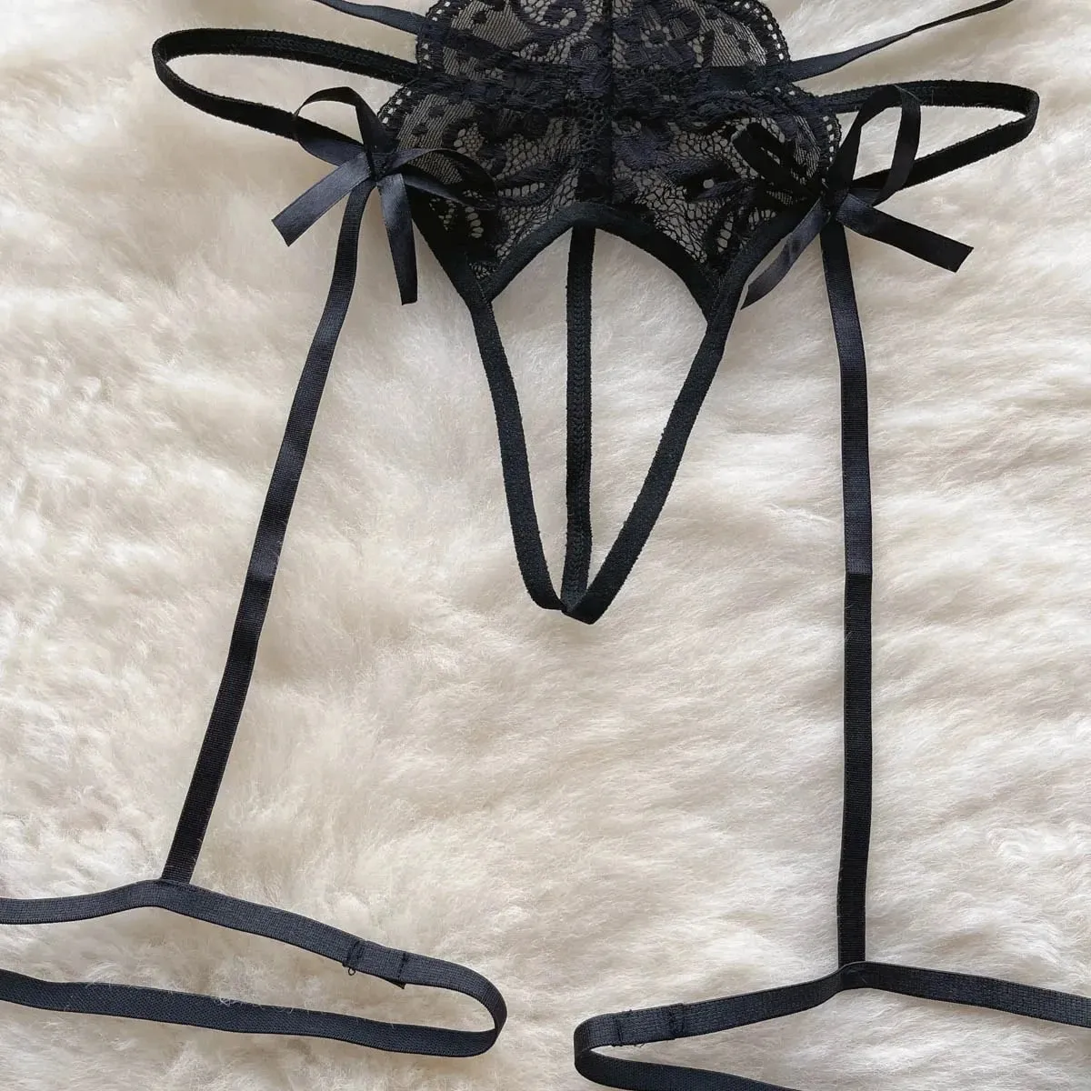 Women' Hollow Lace Camisole Bodysuit V-Neck Backless Sleeveless Erotic Lingerie Slim Fit Bow Pajamas Sexy Black Sheer Playsuit — image 6