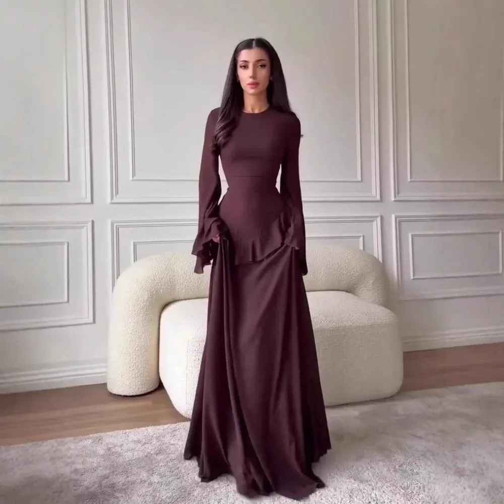 Maxi Dress Women Party Slim Fit Vestidos Round Collar Full Sleeve Tight Waist Elegant 2024 Autumn Female Elegant Long Dresses