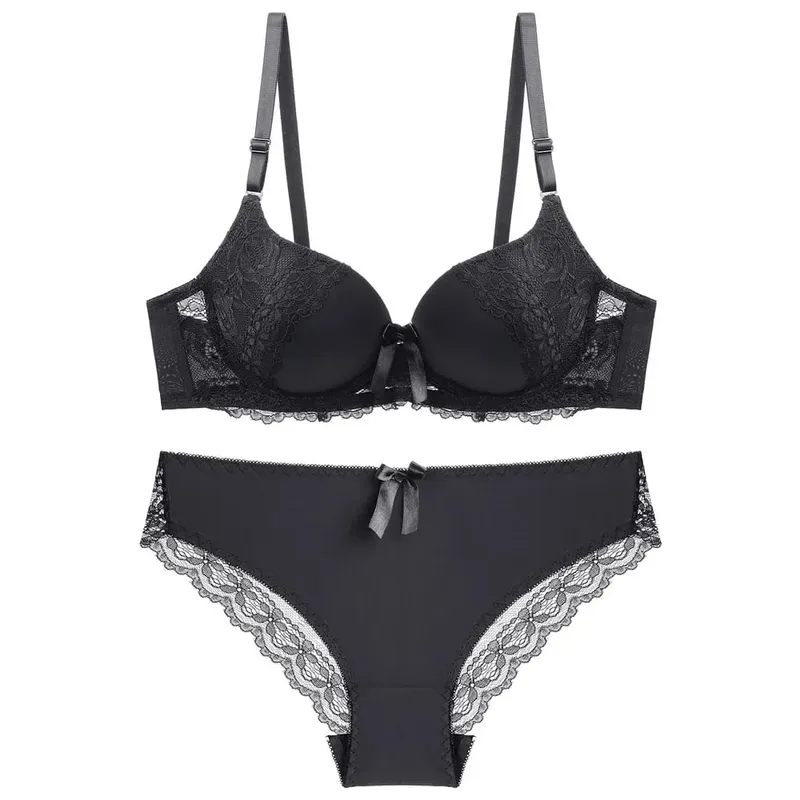 Bra Set Women's Sexy Lace Thin Cup Gather Adjustable Push Up Breathable Comfort Soft Ladies Underwear Lingerie Sets Bra Set — image 3