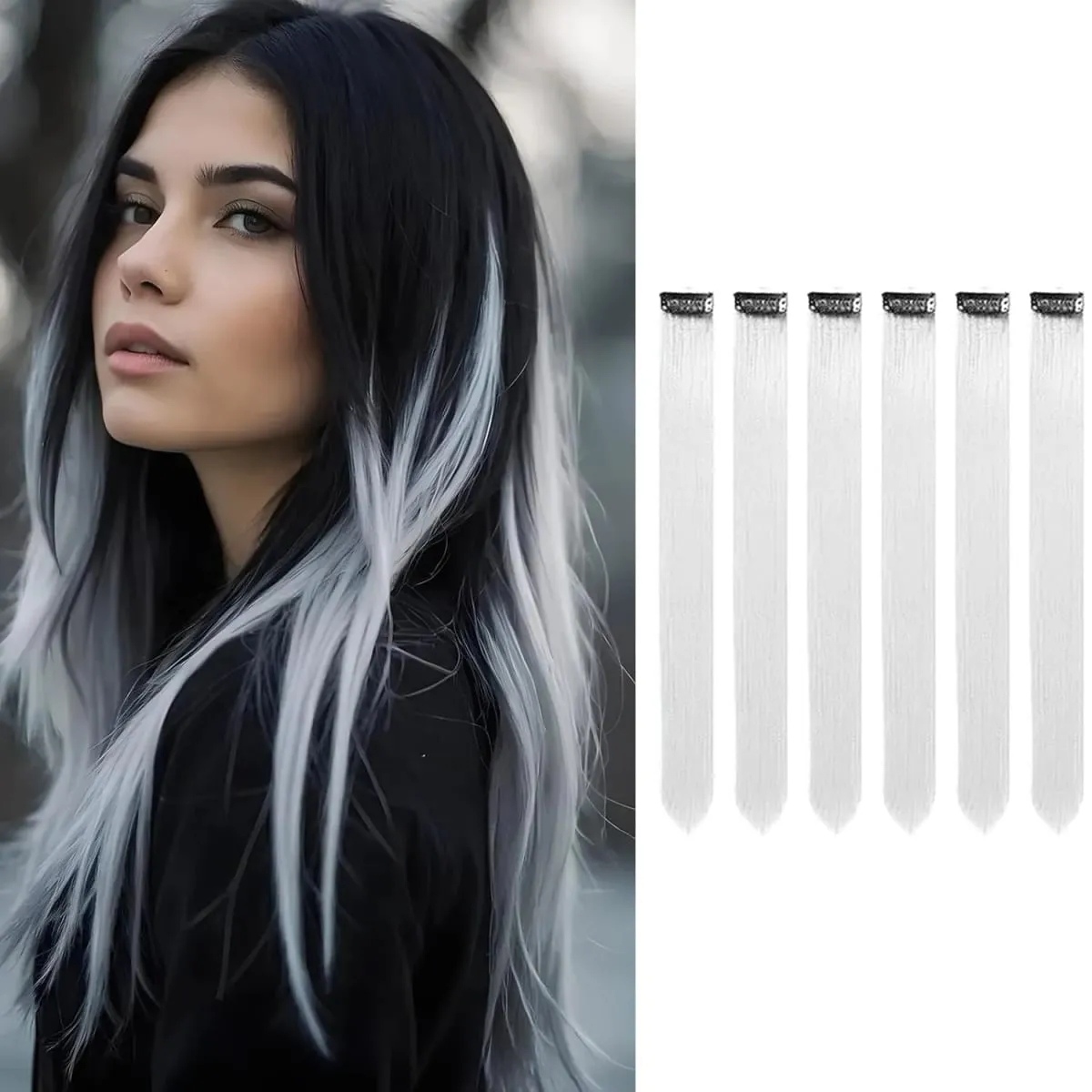 6 PCS Clip In Hair Extensions 22 Inch Long Straight Heat Resistant Synthetic Hair Highlights Easy to Use Colorful Hairpieces