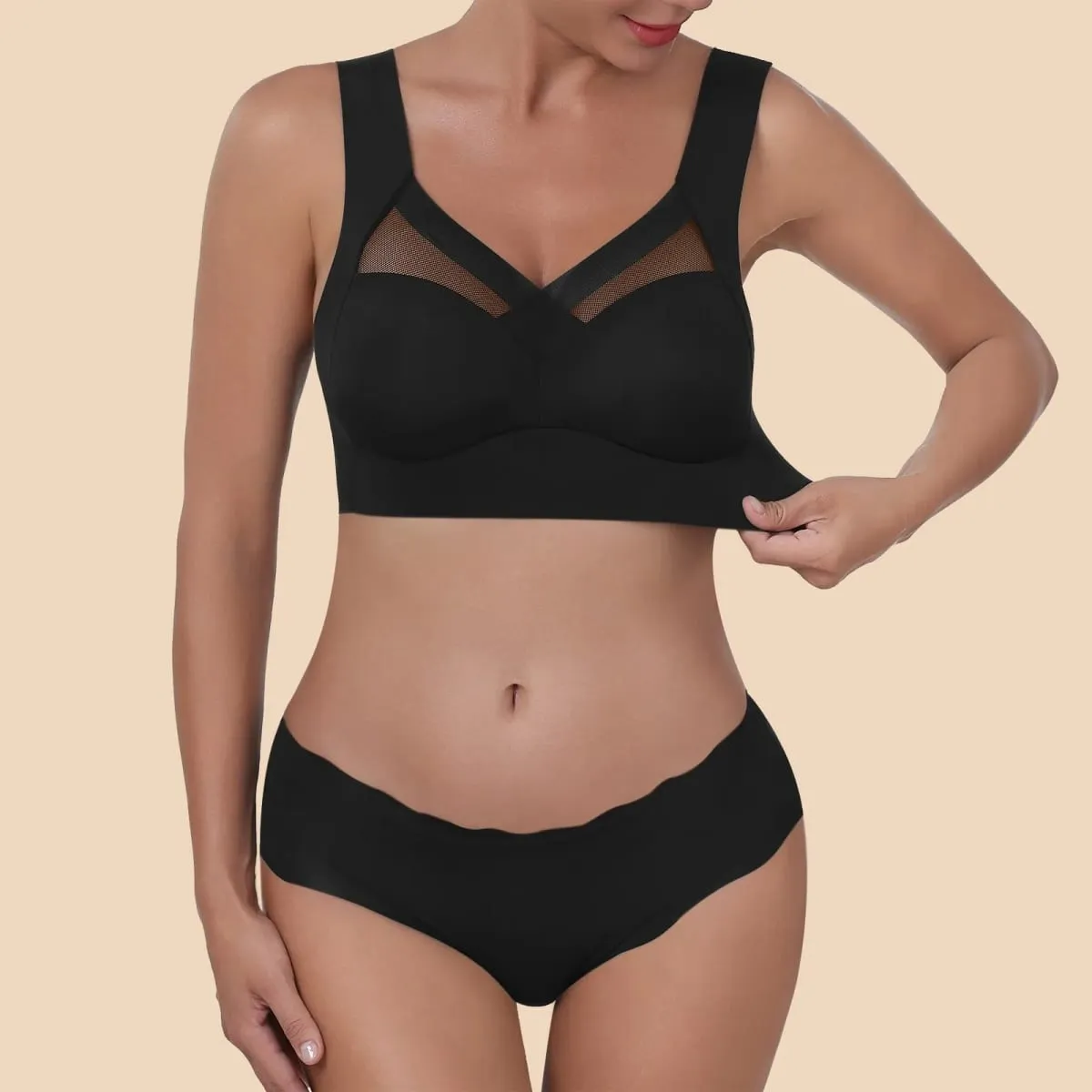 Set di biancheria intima senza cuciture da donna Set di t-shirt di bellezza con retro sottile in seta di ghiaccio senza fili e set di slip lisci. Abiti di lingerie in tinta unita — image 7