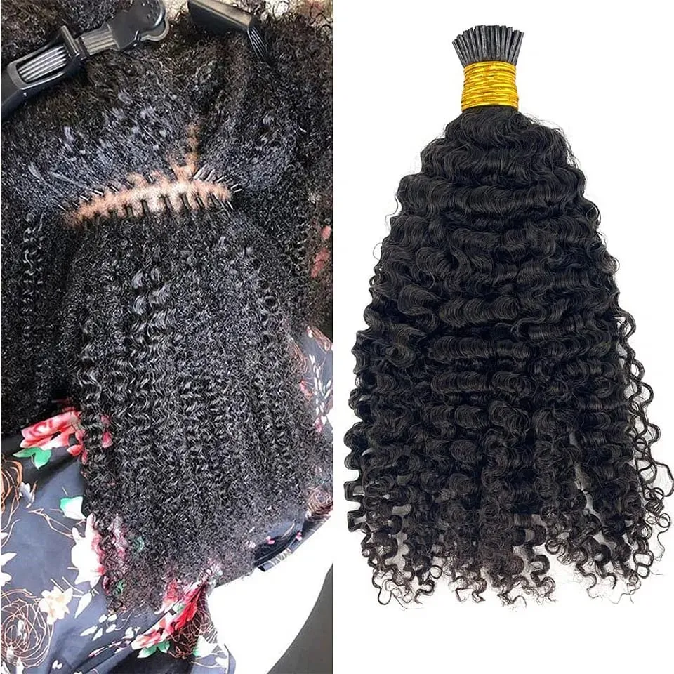 100g 4B 4C Afro Kinky Curly I Tip Human Hair Extensions For Women Brazilian Remy Hair 1g strand Easy Stick Micro LiIk I Tip Hair