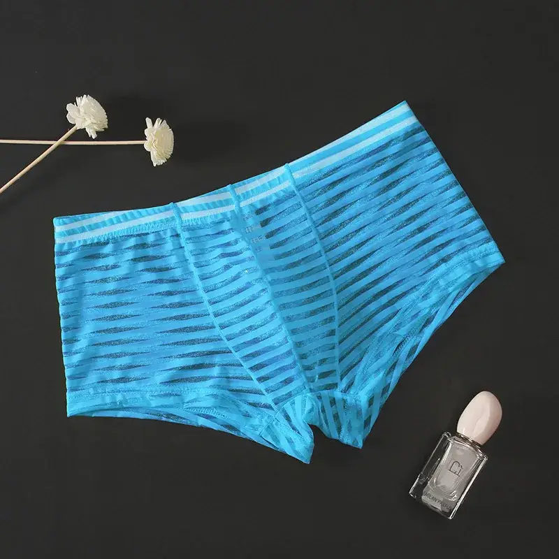 Transparent Underwear Sexy Men Ice Silk Striped Boxer Trunk Breathable Underpants U Convex Pouch Panties Man Boxer Briefs Short — image 16