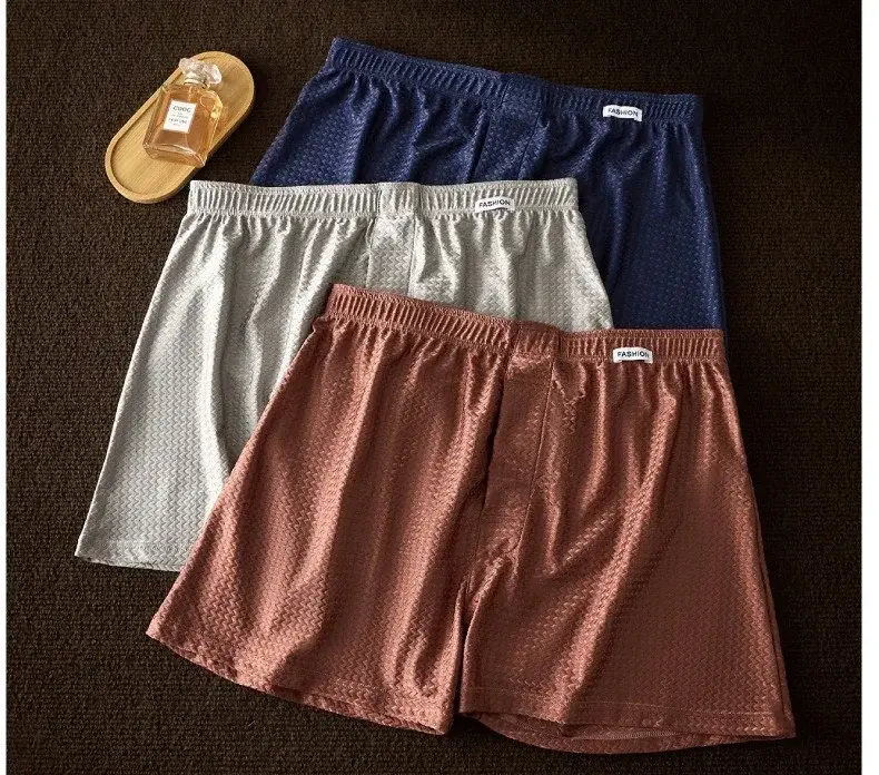 Confezione da 2 boxer da uomo in seta di ghiaccio a vita media, vestibilità ampia, estiva, alla moda, lucida, biancheria da notte, mutandine maschili — image 2