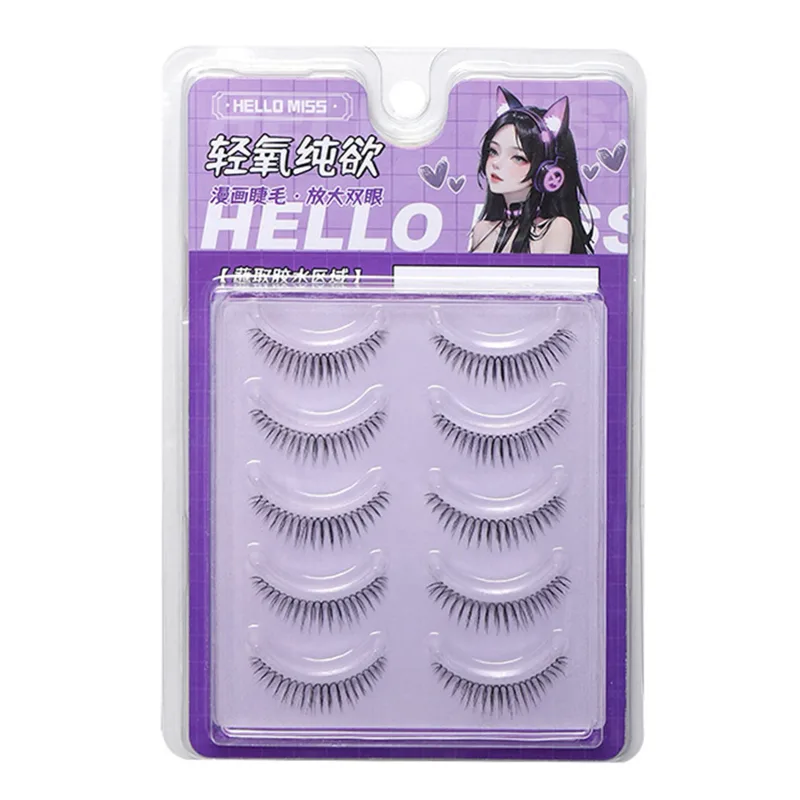 5 Pairs False Eyelashes Lash Extension Reusable U-shaped Natural Fake Lashes Make Up Transparent Stem Korean Eye Makeup Tool