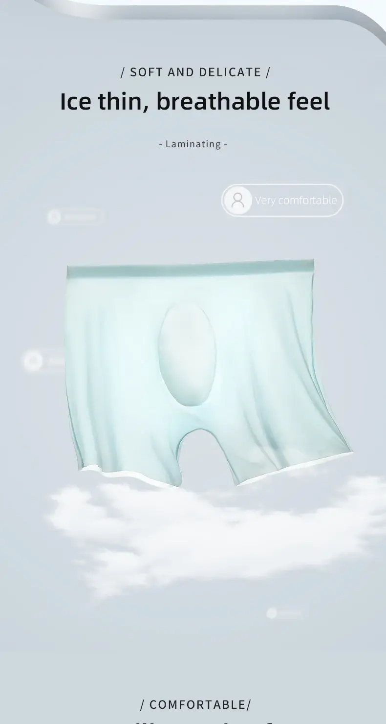 ชุดชั้นในชายผู้ชาย 3D Stamping ICE Silk Boxers ไม่มีรอยต่อนักมวยบางยาวกีฬาฤดูร้อนกางเกงขาสั้นสั้นหัว — image 3