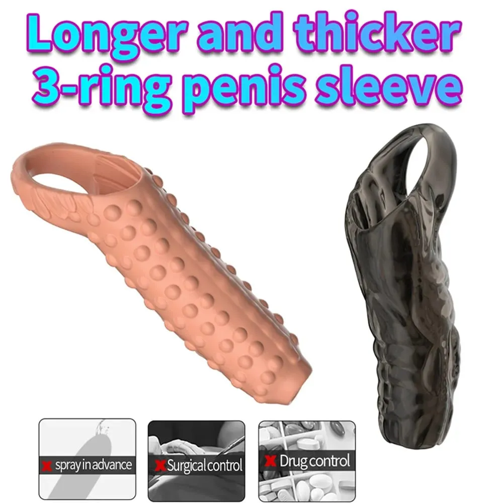 Silicone Penis Cock Rings Reusable Men Penis Sleeve Delay Ejaculation Penis Magnify Condoms Dick Sleeve Enlargement Sex Toys 18+