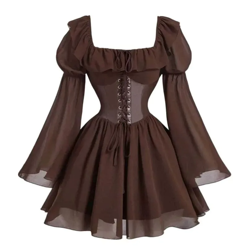 Zaman Renaissance Abad Pertengahan Baru Lengan Panjang Wanita Bubble Sleeve Dress Halloween Fesyen Retro Parti Baharu Skirt Pinggang