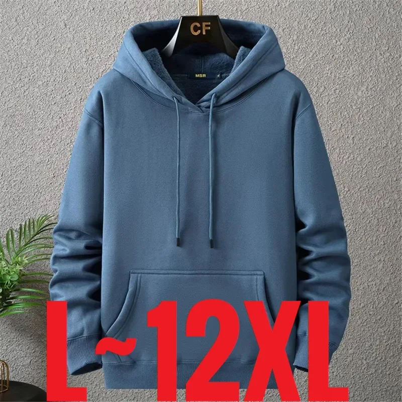 Large Size Men's Hoodie Jacket Hooded Long Sleeve Thick Warm Fleece Lined Sweatshirt Male Casual Winter 10XL 12XL Extra Big Plus — image 2
