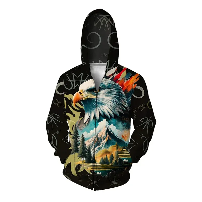 3D-printet Butterfly Eagle Wolf hættetrøje til mænd Dyr Dæmon Grafisk Sweatshirt Fritid Løs lynlås Pullover Komfortable hættetrøjer — image 2