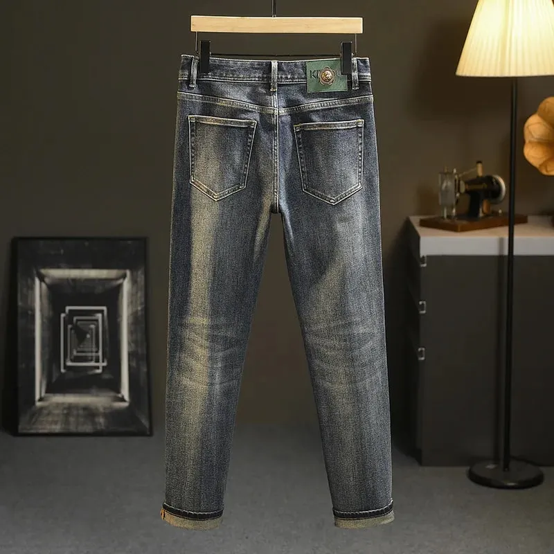 High-End Jeans Men's Versatile Washed Denim Clothing Fashion Casual Tappered Spring and Autumn Light Luxury Thick Trousers — image 5