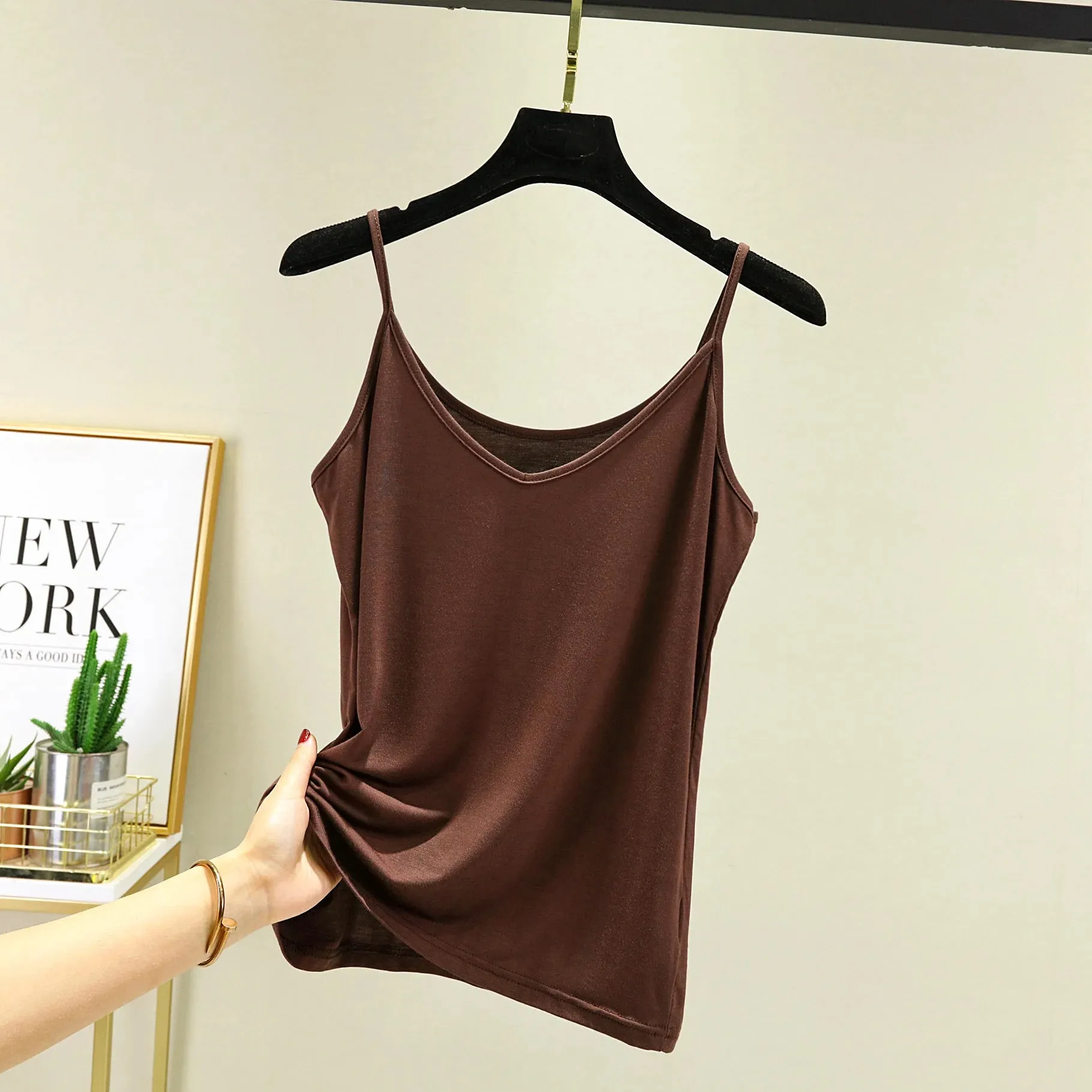 Spaghetti Strap tops Women Halter V Neck Camis Tank Solid color basic sleeveless Camisole Top — image 17