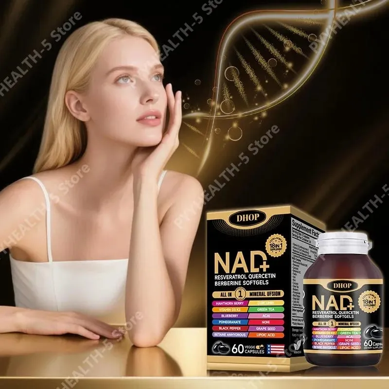 NAD+ Softgels com Resveratrol Quercetin Berberine Softgels Suplemento 18 em 1 para suporte geral à saúde 60 cápsulas
