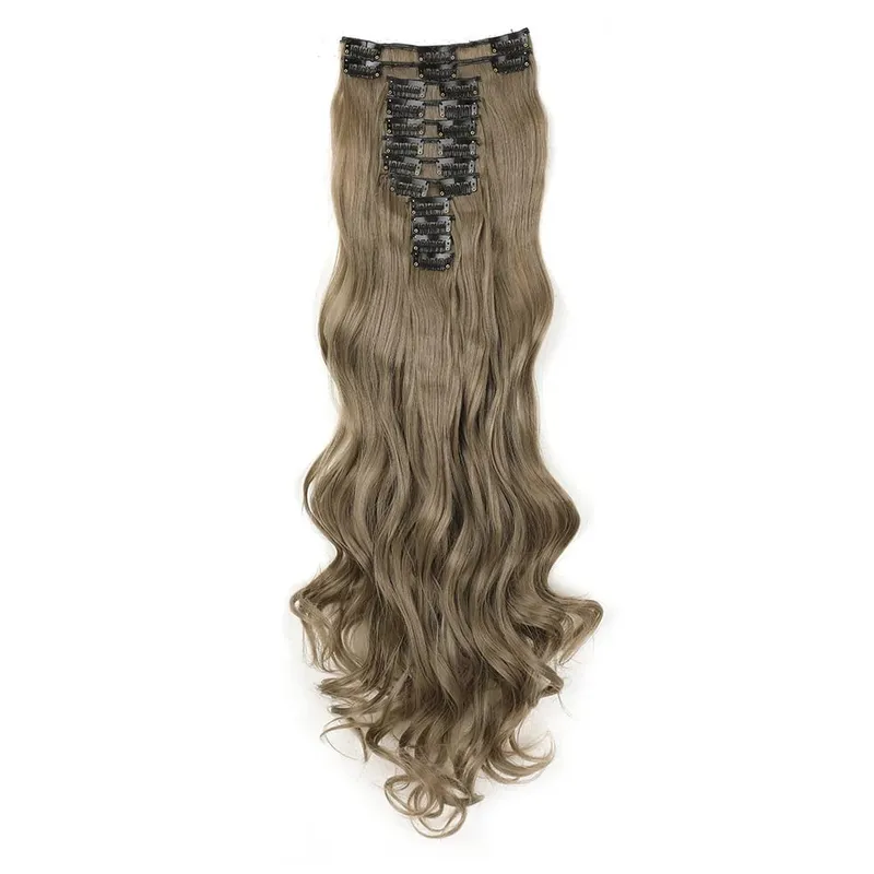 12pcs Highlight Balayage Dark Brown Hairpieces Clip in Hair Extensions 24inch Light Brown&Honey Blonde Synthetic Wavy Hair — image 15