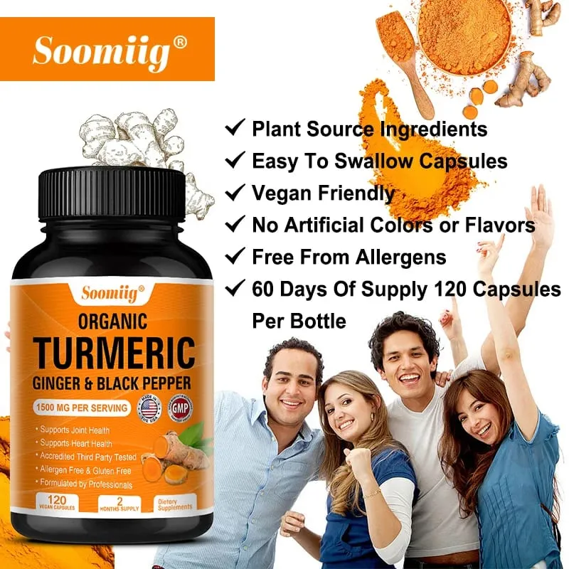 Turmeric Curcumin Capsules - with Black Pepper 95% Curcumin Complex - for Joint Digestive & Immune Support Supplement — image 3