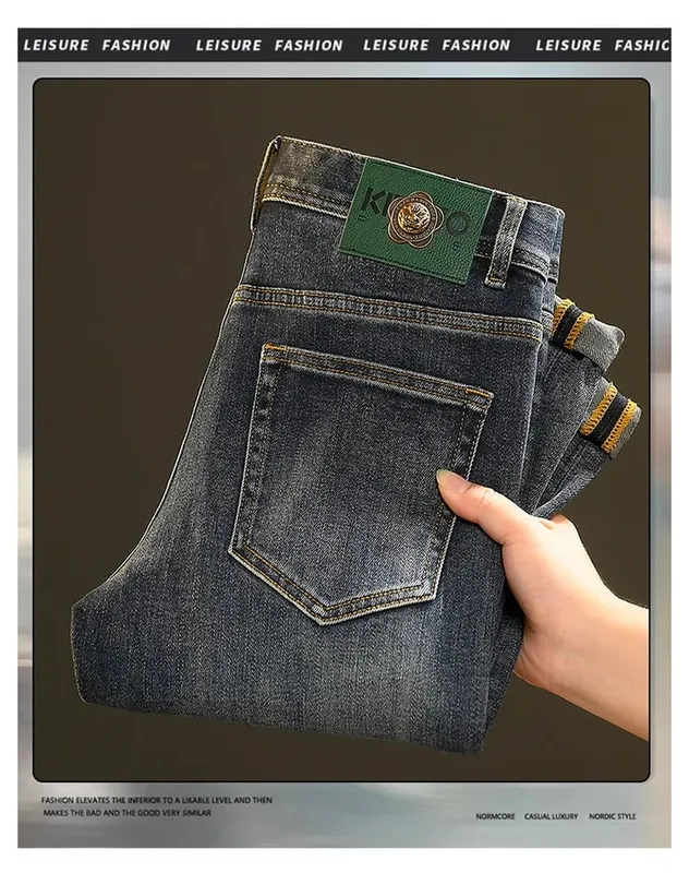 High-End Jeans Men's Versatile Washed Denim Clothing Fashion Casual Tappered Spring and Autumn Light Luxury Thick Trousers — image 7